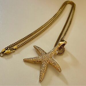 Gold Starfish Pendant Necklace with Crystals
